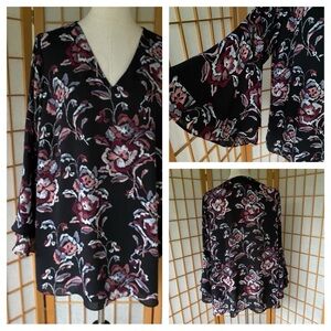 Alfani Floral Print V Neck Layered Sleeve Blouse SZ 16W
